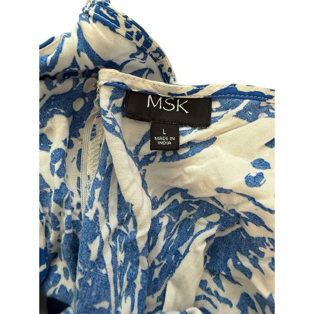 MSK Blue Ivory Floral Paisley Tiered Maxi Dress Size L Belted Boho Resort - Picture 6 of 9